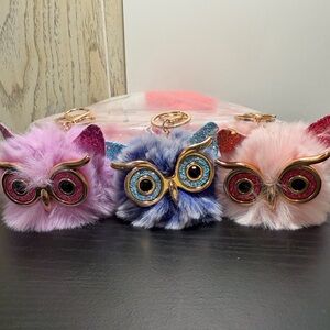 Fluffy Owl Keychain - Pink, Blue, purple choose 1